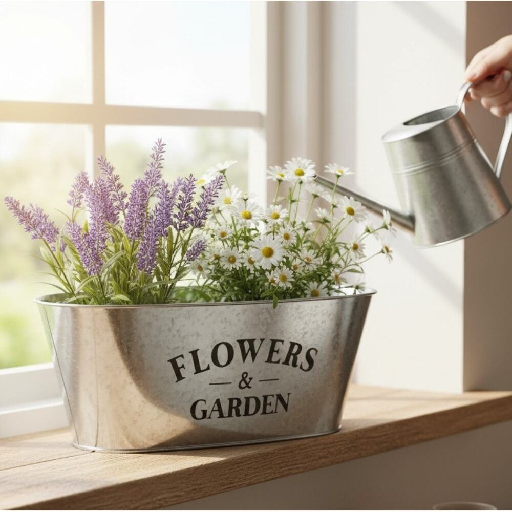 Farmhouse Galvanized Flower Planter Flowers & Garden Herb Container